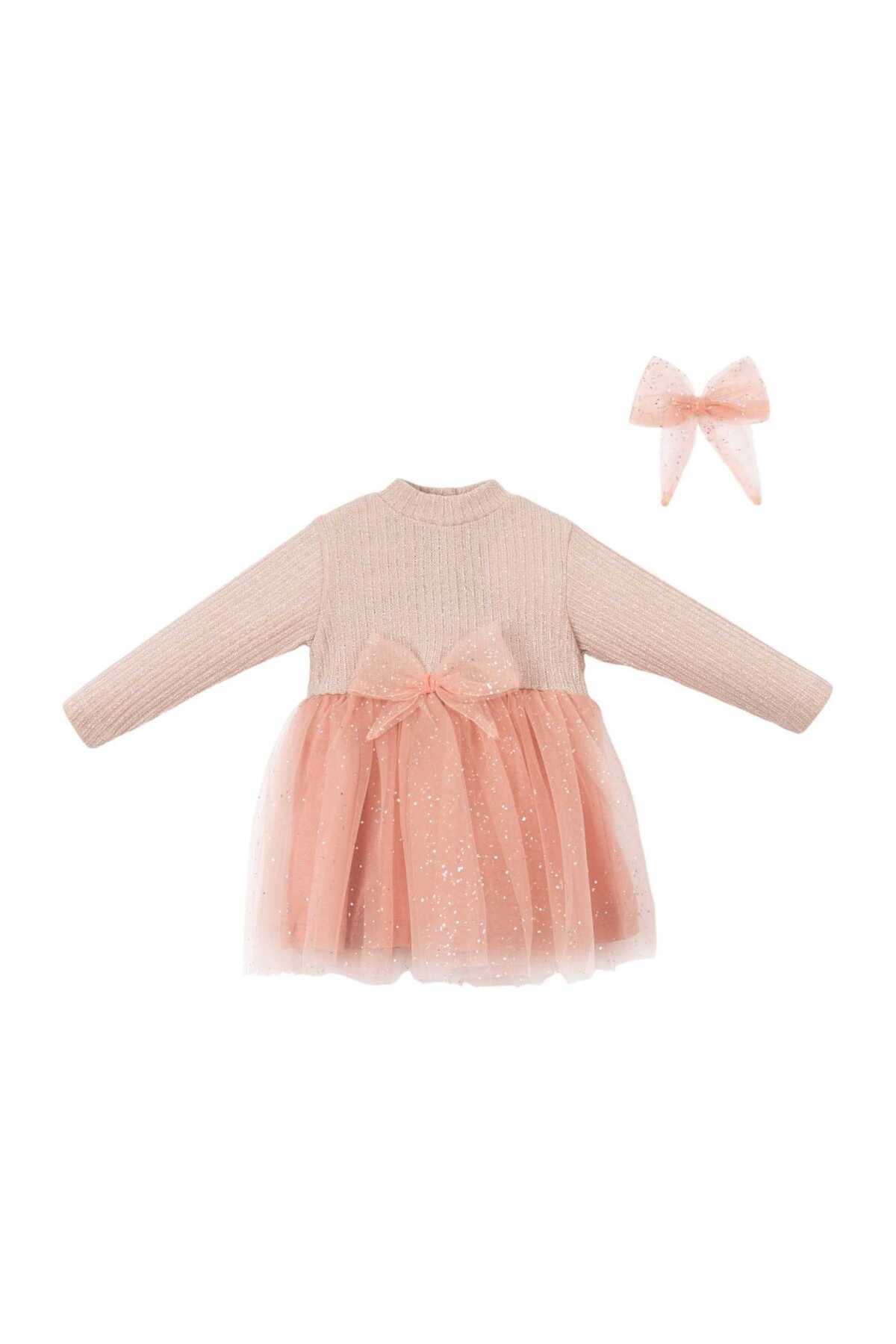 MİNİKİNCİBABY Simli Tül Etekli Klips Tül Fiyonk Tokalı Elbise fotoğrafı 3 (önizleme)