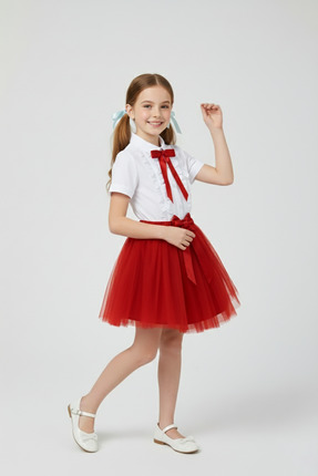 FATELLA Kız Çocuk Kırmızı Fiyonklu Fırfırlı Gömlek Kırmızı Tütü Etek Takım 23...