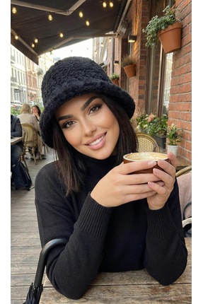 LAGRANZE Soft Black Kadın Peluş Bucket Şapka