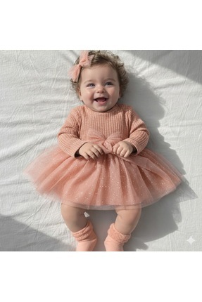 MİNİKİNCİBABY Simli Tül Etekli Klips Tül Fiyonk Tokalı Elbise