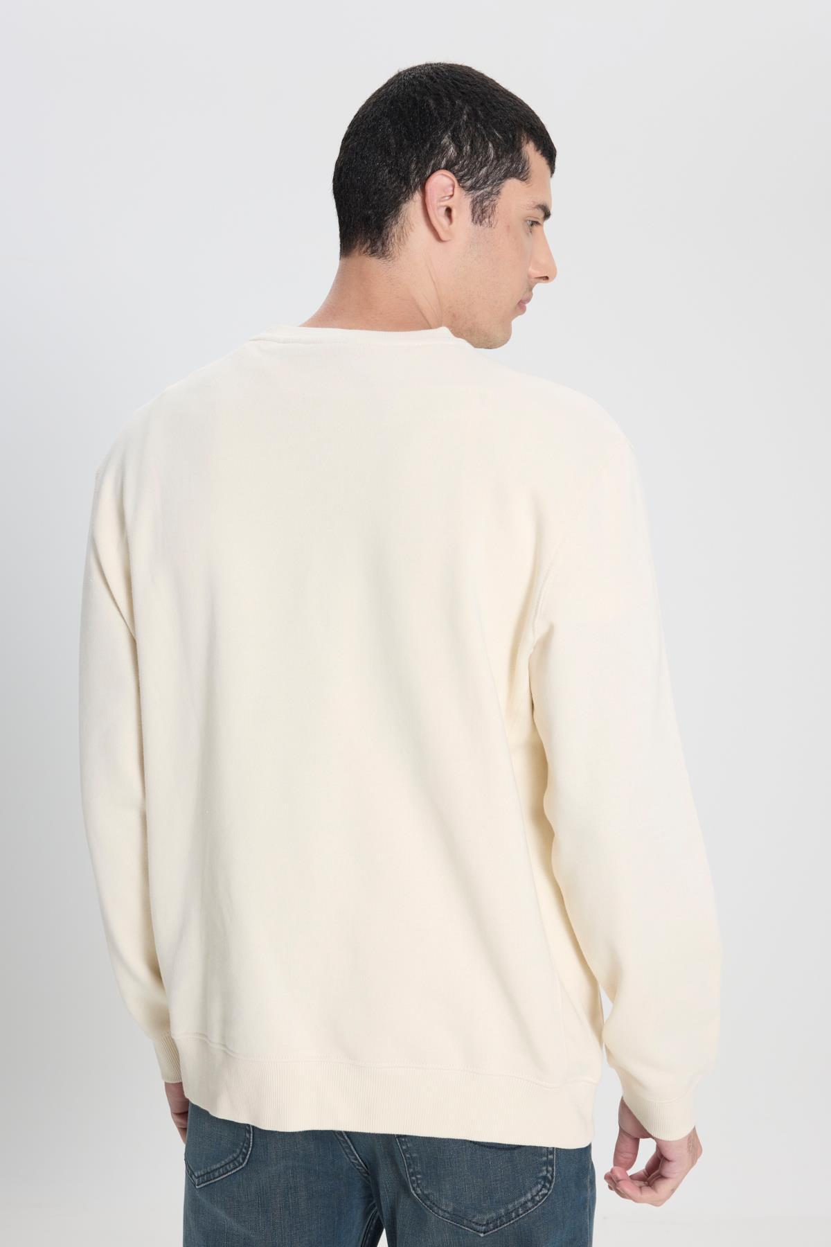 سویشرت مردانه ۱۰۰٪ پنبه برس خورده طرح‌دار معمولی L81Iry102 — سفید L81IRY — تصویر 4 از 4