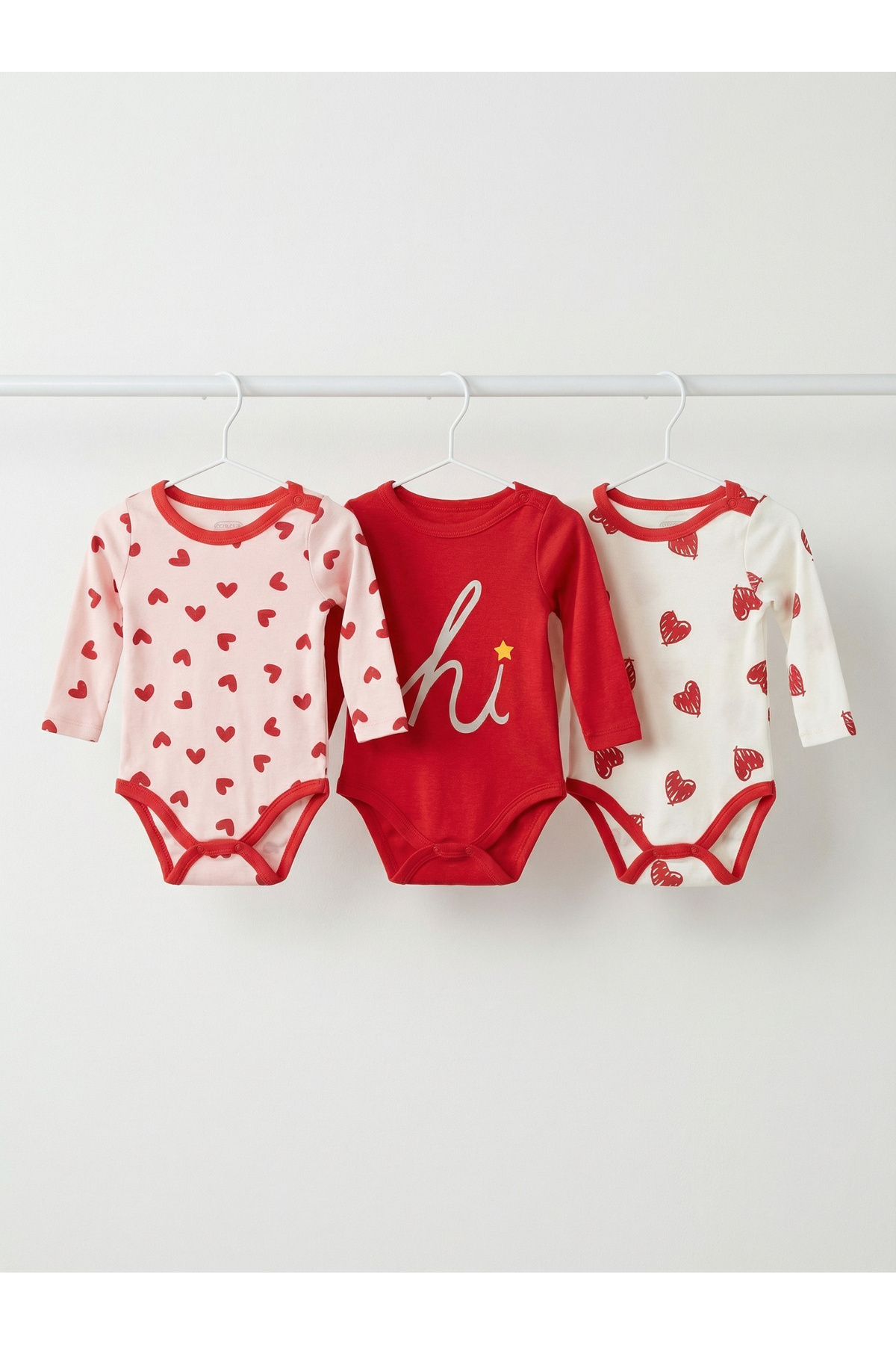Shoebuo %100 Pamuk 3lü Set Kalp Desenli Bebek Uzun Kol Body Zıbın fotoğrafı 2 (önizleme)