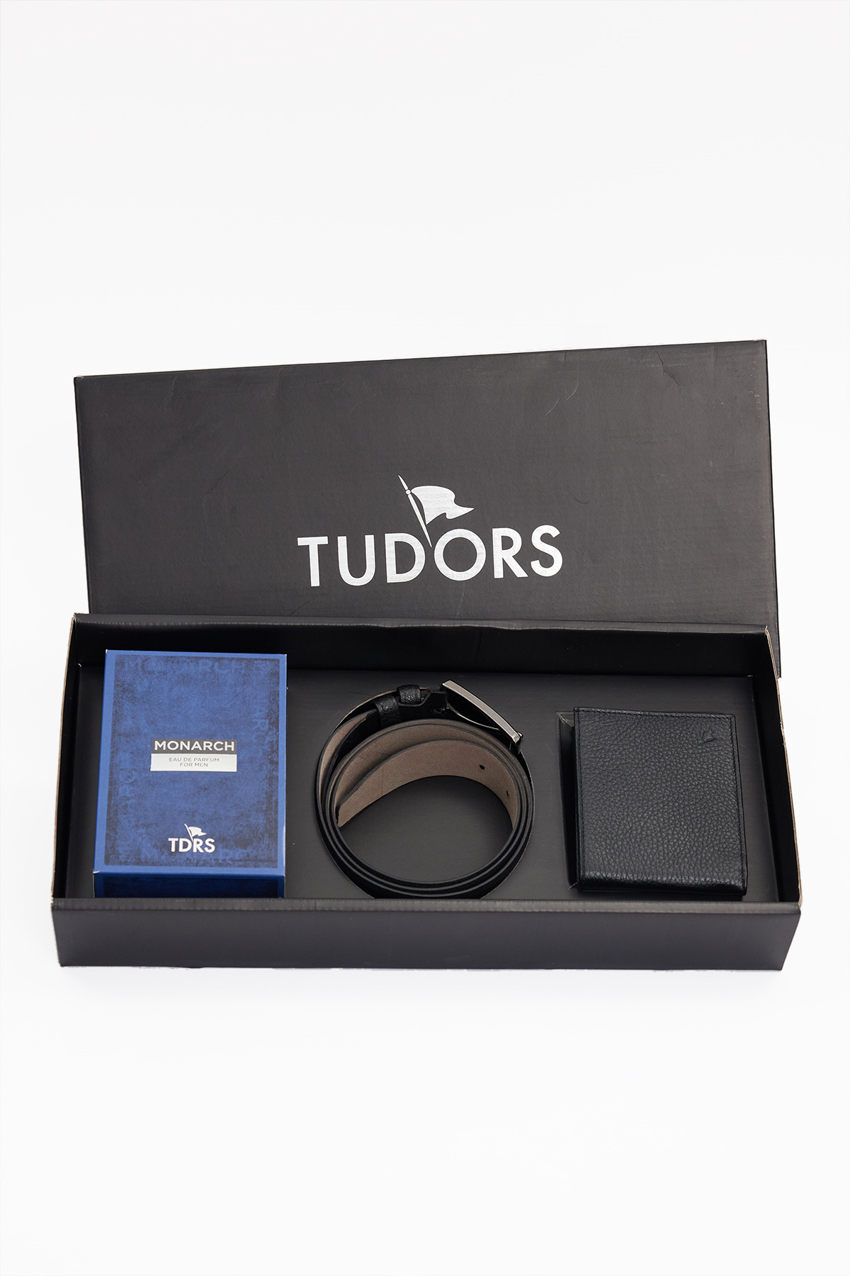 تودورز ست هدیه سه تکه مردانه جعبه‌دار ویژه - ست هدیه عروسی: عطر، کمربند چرمی و کیف پول