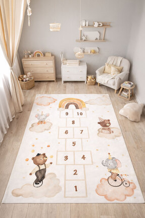 Nihai Ev Dijital Kaymaz Yıkanabilir Sevimli Hayvanlar Seksek Çocuk Halısı Oyu...