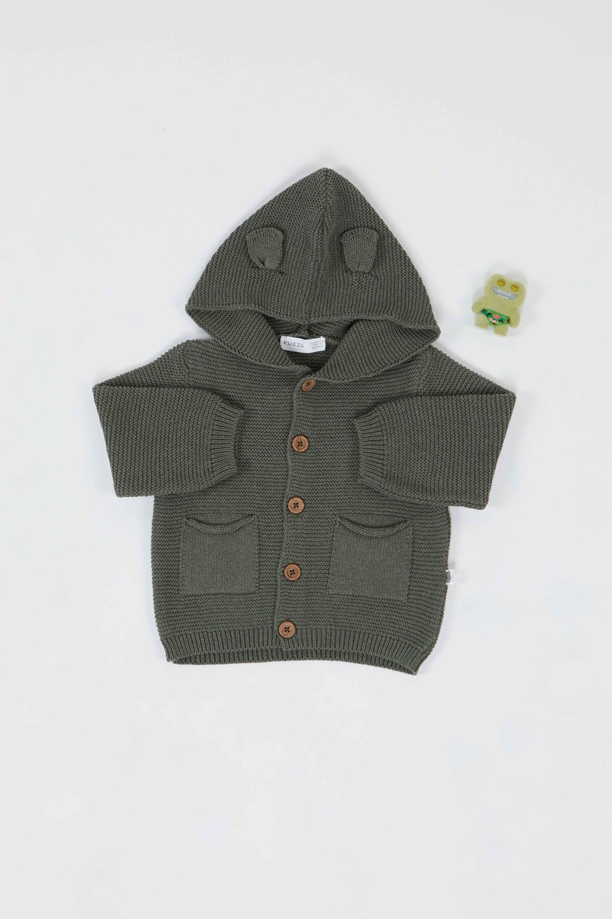 KUEZA KIDS Bebek & Çocuk Kapüşonlu Kulaklı Düğmeli Cepli Pamuklu Triko Hırka fotoğrafı 2 (önizleme)