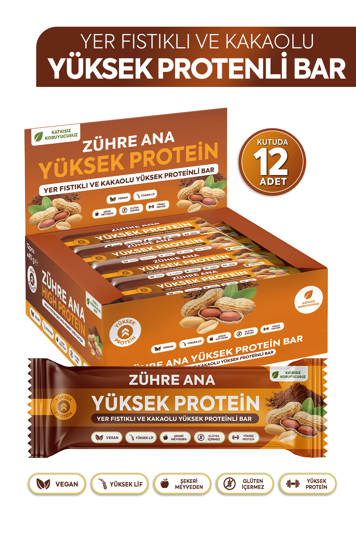 Zühre Ana Yer Fıstıklı ve Kakaolu Yüksek Proteinli Bar, Şeker İlavesiz 40 gr x 12 Adet - Fiyatı, Yorumları
