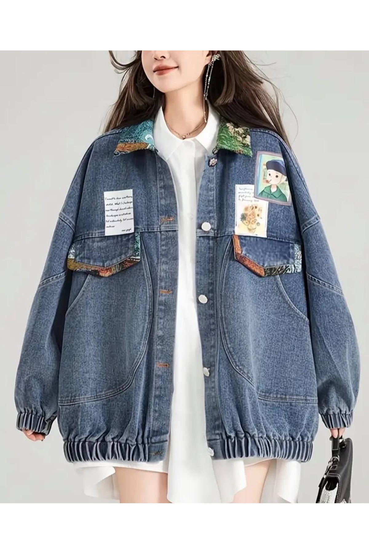 deniva  Kadın Oversize Denim Ceket – Uzun Kollu, Çift Cepli, Rahat ve Şık Tasarım - Görsel 3