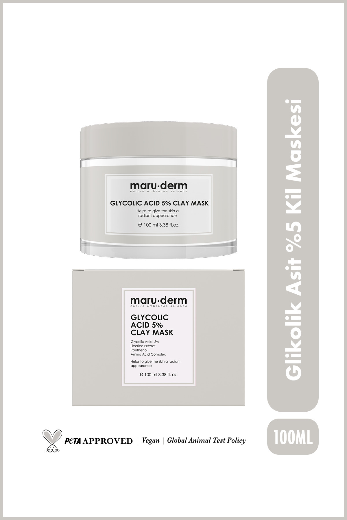 Maru.Derm Glikolik Asit %5 Gözenek Arındırıcı ve Cilt Tonu Eşitleyici Kil Maskesi 100 ML | Vegan — 8682397032868
