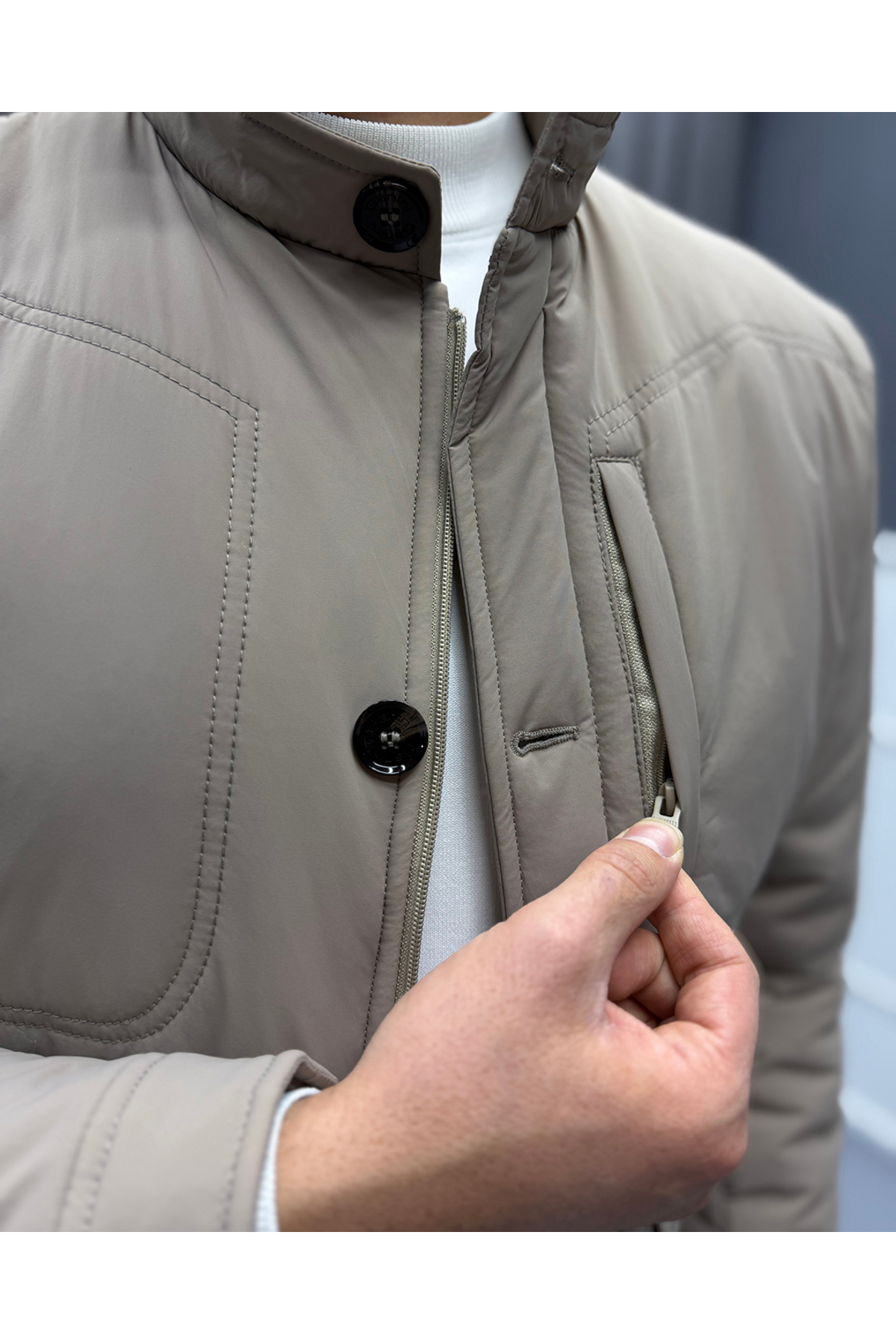 Erkek Slim Fit Hakim Yaka Premium Casual Mont — بژ 01472 — تصویر 5 از 7