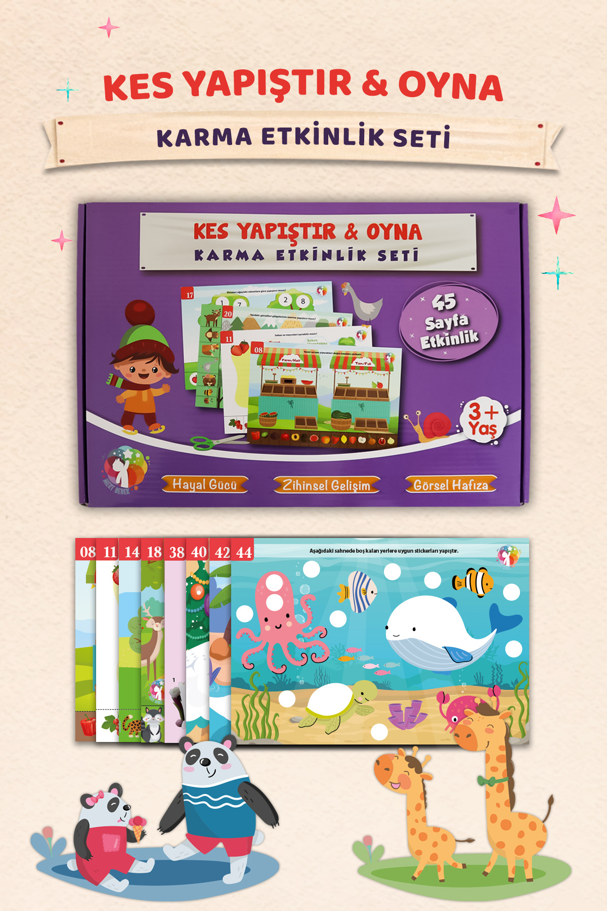 MERT BEBEK Kes Yapıştır Oyna Karma Etkinlik Seti | 3+ Yaş | 45 Sayfa | Makas & Yapıştırıcı Hediye fotoğrafı 2 (önizleme)