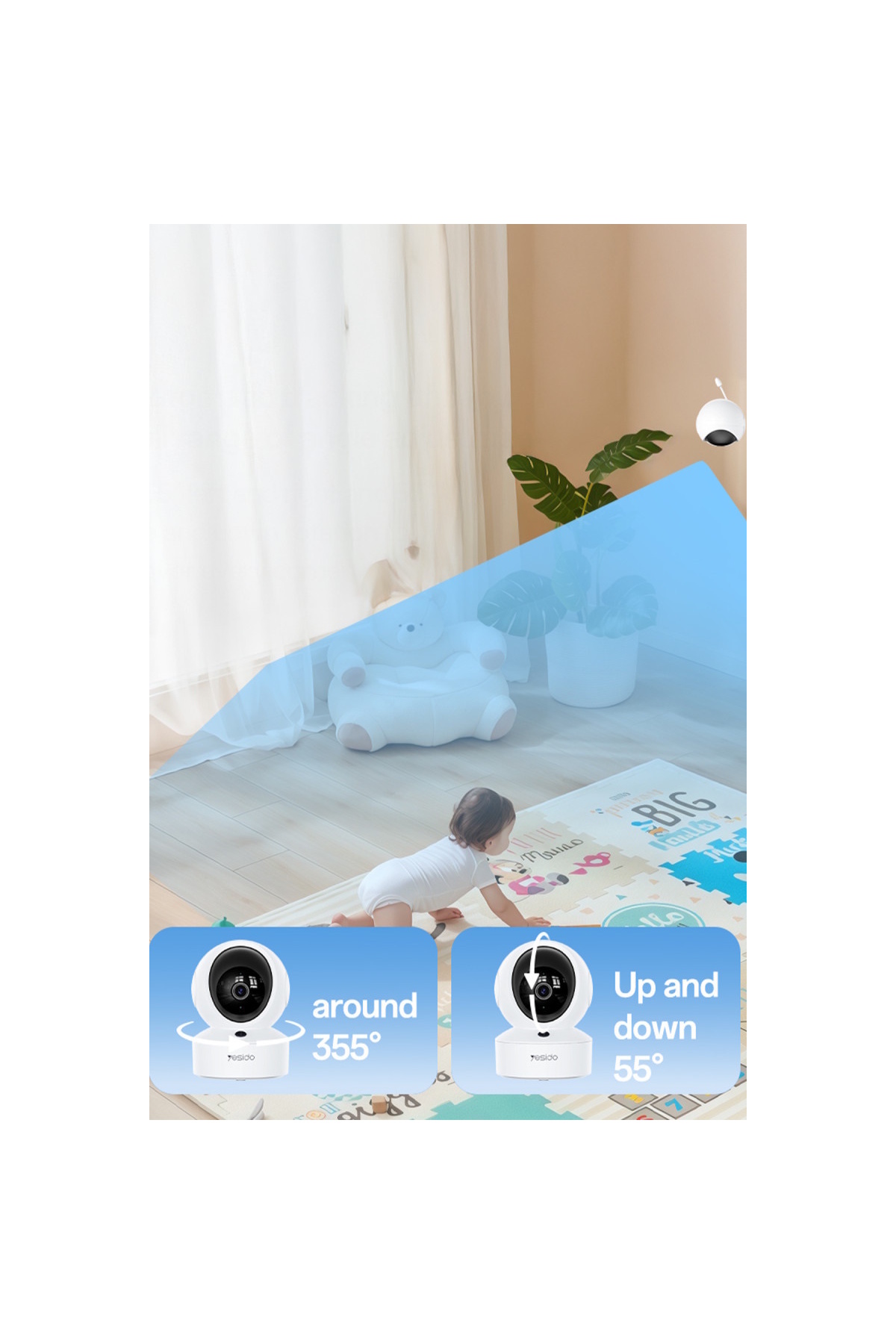Yesido KM28 Ağlama Tespit ve Gece Görüş Özellikli 1080P Wifi Monitörlü Akıllı Bebek Takip Kamerası fotoğrafı 5 (önizleme)