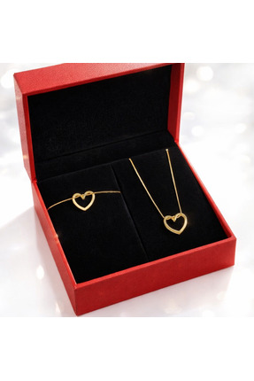 Gulsah's Store Çelik gold düğüm kalp aşk sevgi kolye ve bileklik 2’li set- HE...