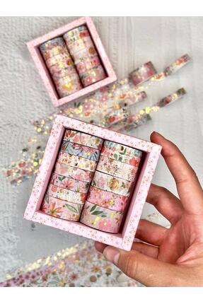 SF SCRAPBOOK KIRTASİYE Desenli Bant Washi tape Scrapbook Pembe Çiçek Temalı 1...