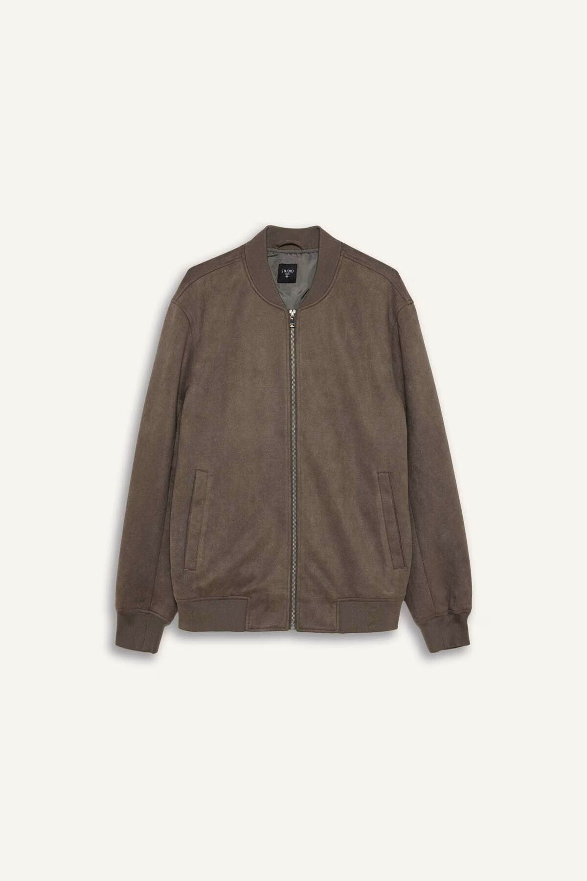 DeFacto Ultra Yumuşak Slim Fit Süet Kolej Yaka Fermuarlı Çift Cepli Mevsimlik Bomber Mont Ceket A3866AX26SP görsel 4
