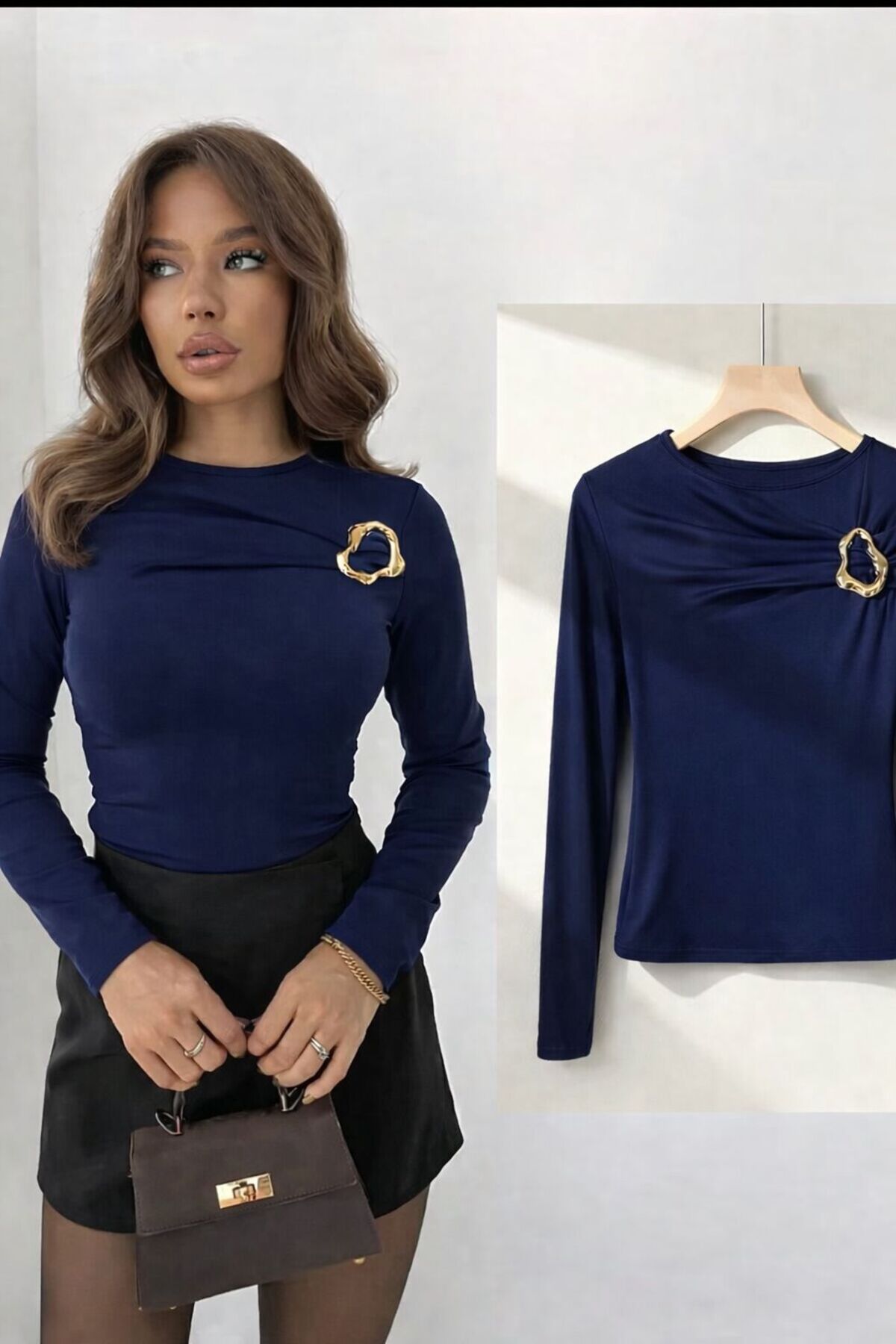 peri tower NOV PROIZVOD Ženska tamnoplava bluza sa kopčom i detaljima na grud...