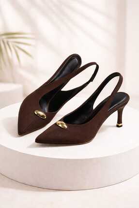 Macelife Kadın Kahverengi Sivri Burun Arkası Açık İnce Topuklu Ayakkabı