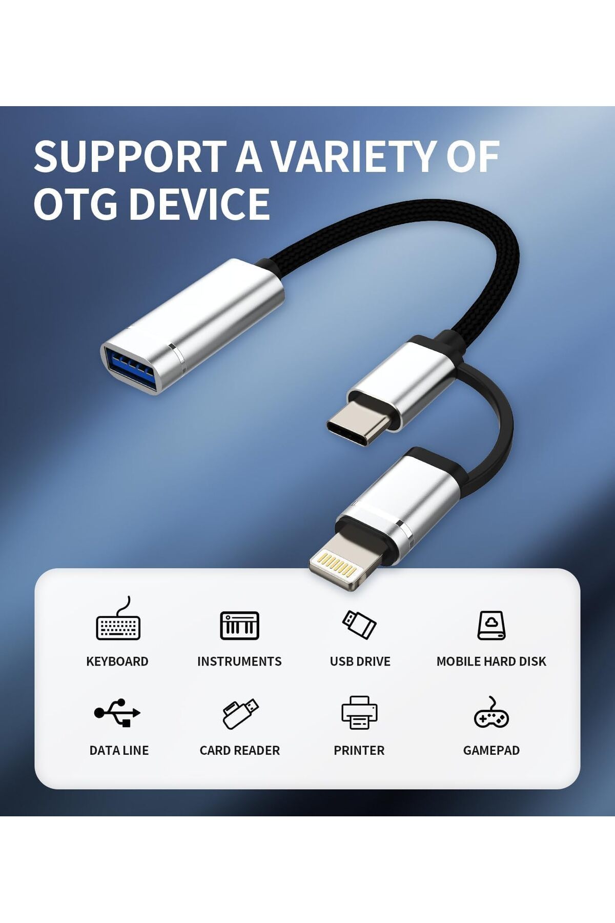 iPhone X/11/12/13/14/15/16 Plus/17 Air/17 Pro Max/18 Duo Uyumlu Type-C/Lightning To USB Çevirici OTG/HUB