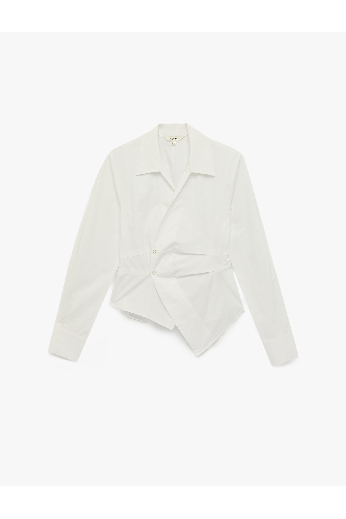 Koton  Pamuklu Slim Fit Uzun Kollu Asimetrik Kesim Kruvaze Poplin Gömlek