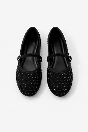 ZARICH Nova Taşlı Gizli Lastikli Toka Detaylı Kadın Şık Günlük Siyah Babet Ay...