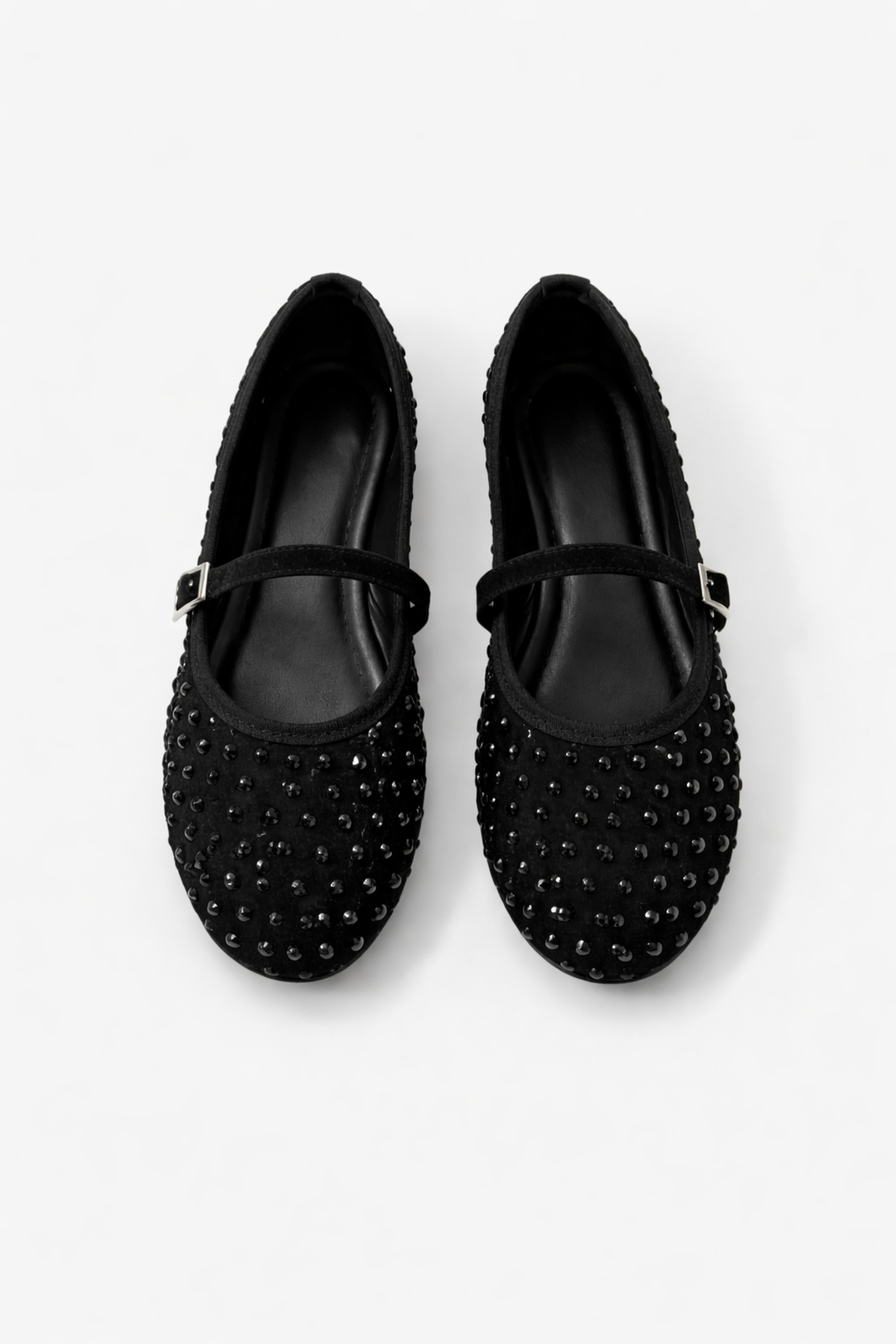 ZARICH  Nova Taşlı Gizli Lastikli Toka Detaylı Kadın Şık Günlük Siyah Babet Ayakkabı