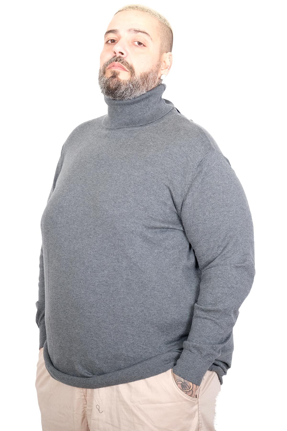 ModeXL Mode XL Büyük Beden Erkek Balıkçı Yaka Kazak 22205 K.GRI görsel 3