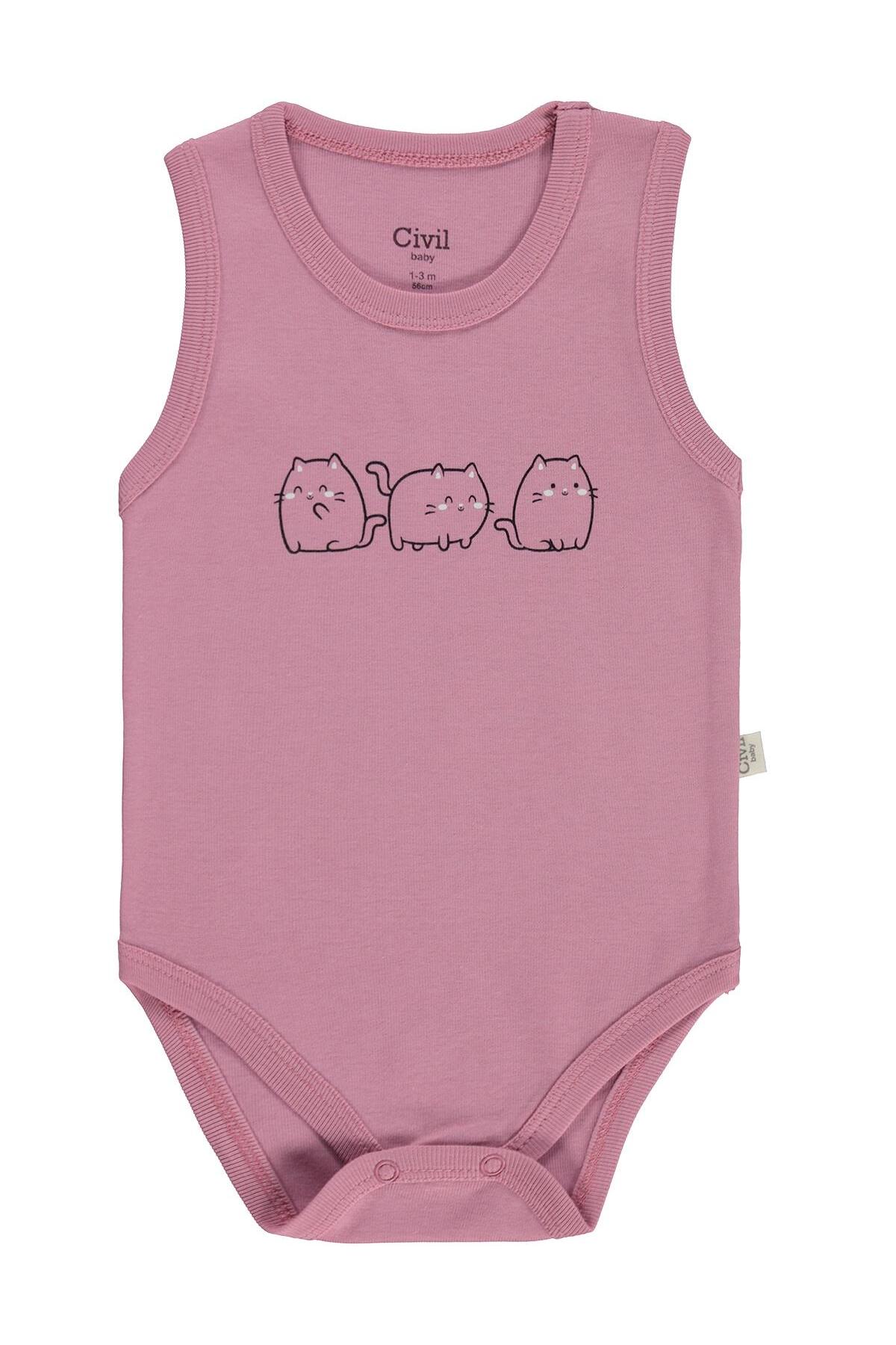 Civil Baby Kedi Empirmeli 3 Lü 0-36 Ay Çıtçıtlı Badi - Beyaz fotoğrafı 3 (önizleme)