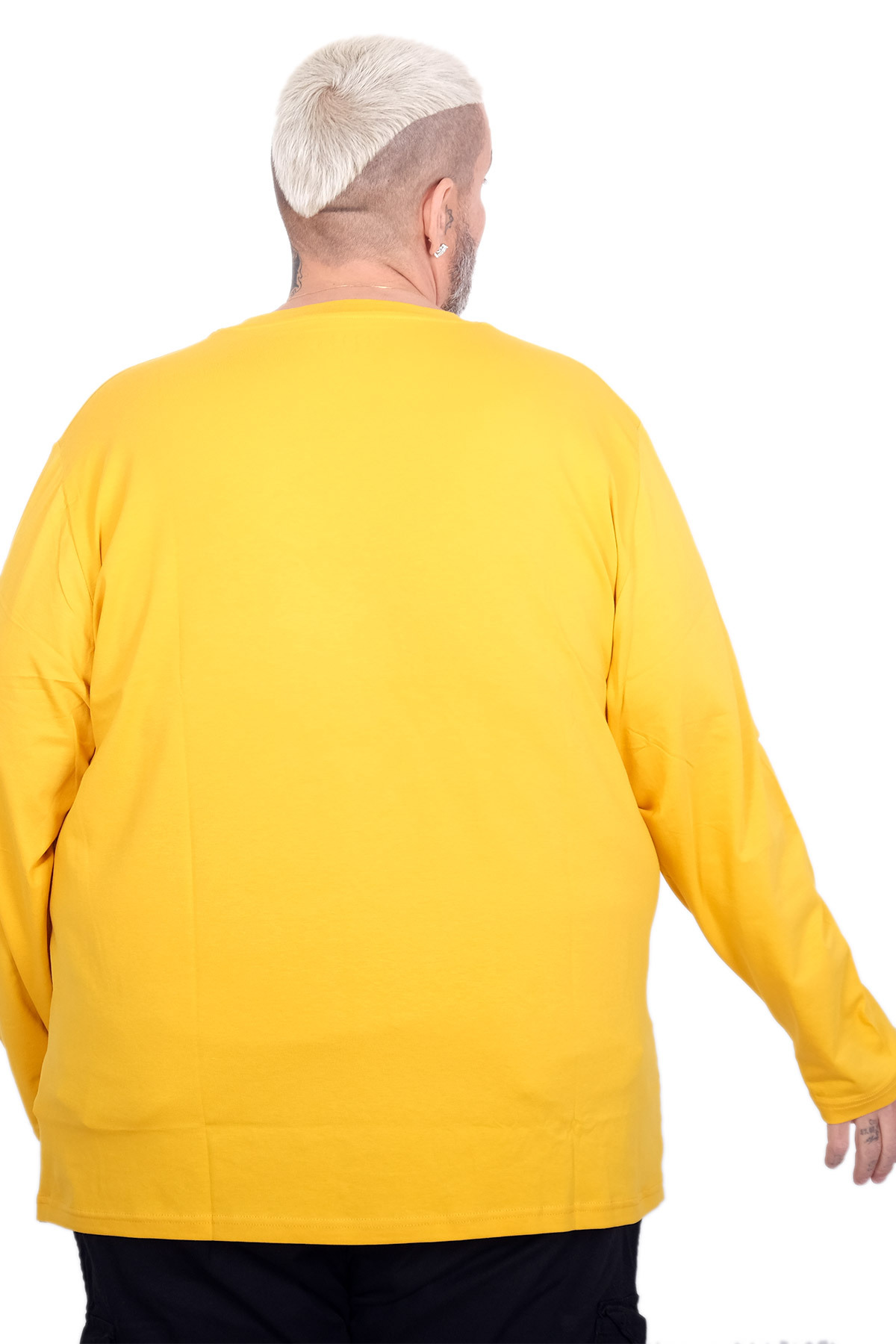 ModeXL Mode XL Büyük Beden Erkek Uzun Kollu Bisiklet Yaka T-Shirt 20102 HARDAL görsel 4