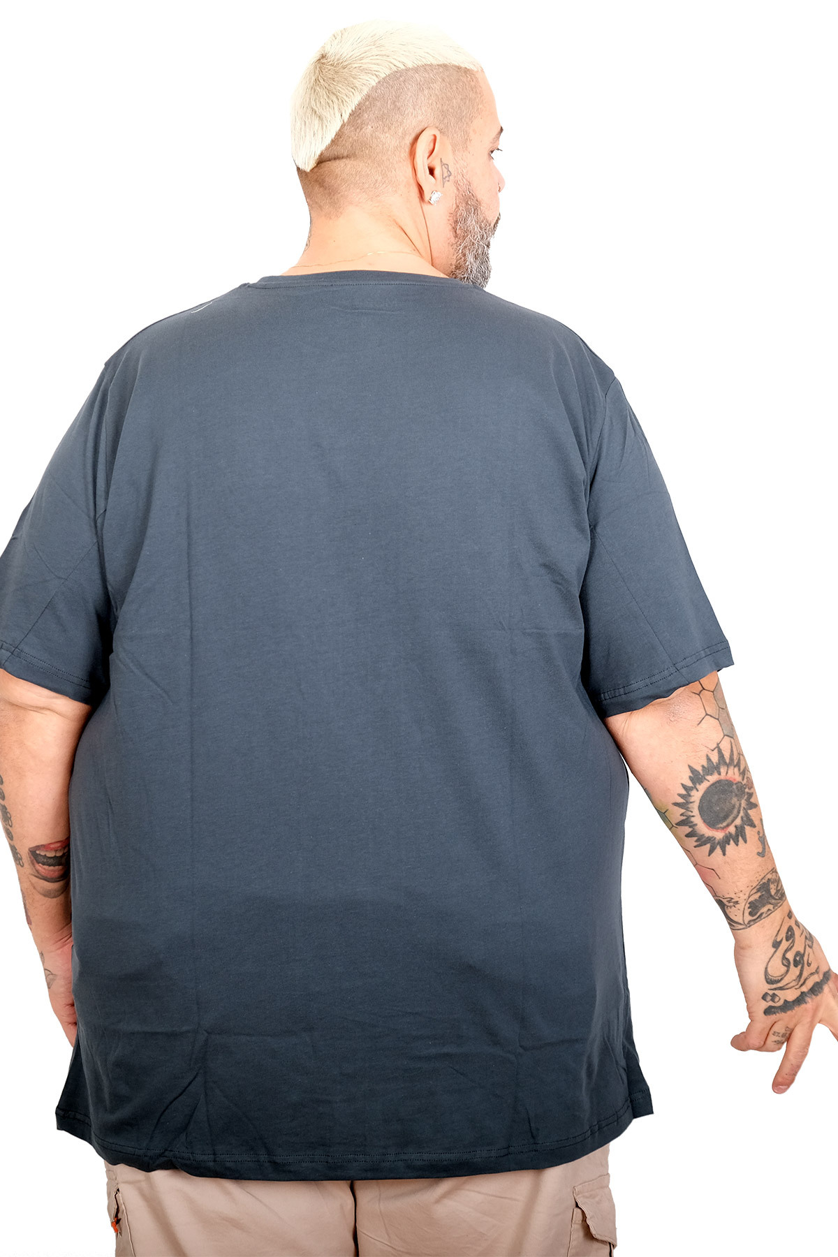 ModeXL Büyük Beden Erkek Bisiklet Yaka Basic T-Shirt %100 Pamuk 20031 PETROL YESİLİ görsel 4