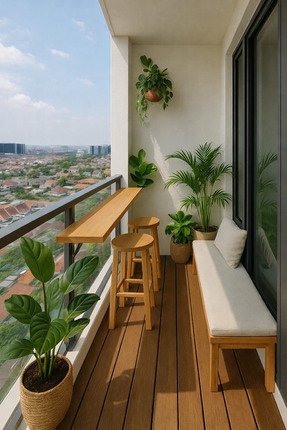 Handmade Doğal Ahşap Balkon Bar & Oturma Seti – Modern Tasarım