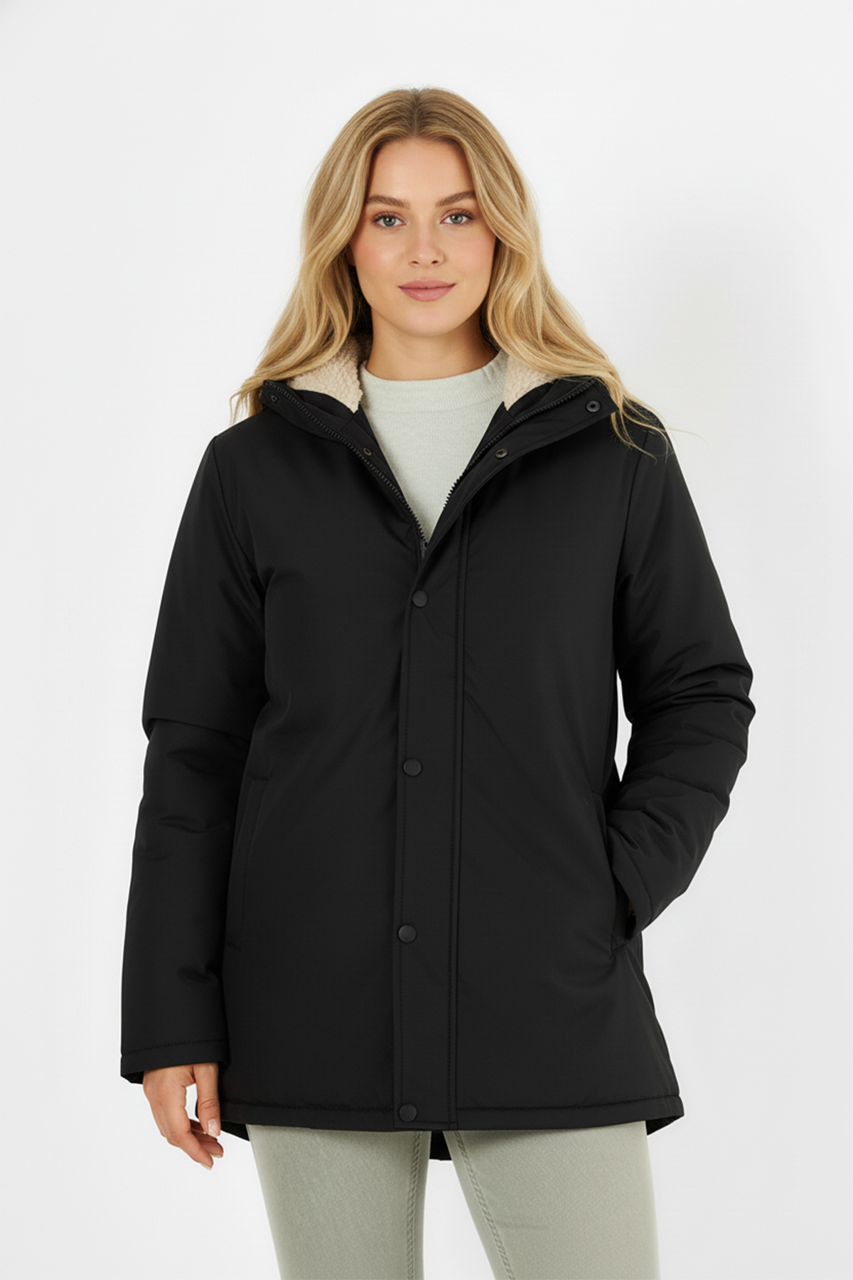 QAWWA  Kadın İçi Kürklü Su ve Rüzgar Geçirmez Kapüşonlu Parka & Mont & Kaban - Görsel 5