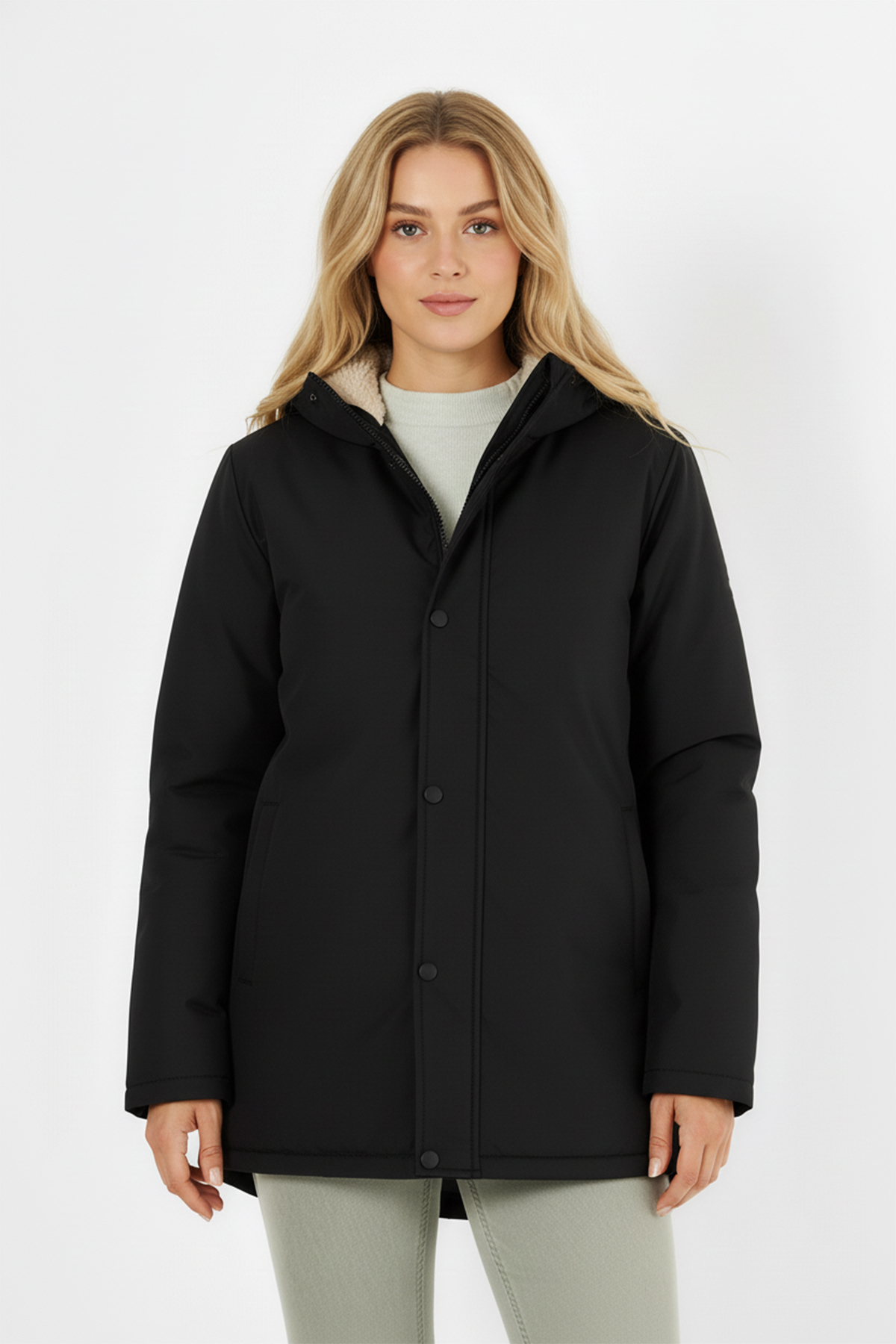 QAWWA  Kadın İçi Kürklü Su ve Rüzgar Geçirmez Kapüşonlu Parka & Mont & Kaban - Görsel 2