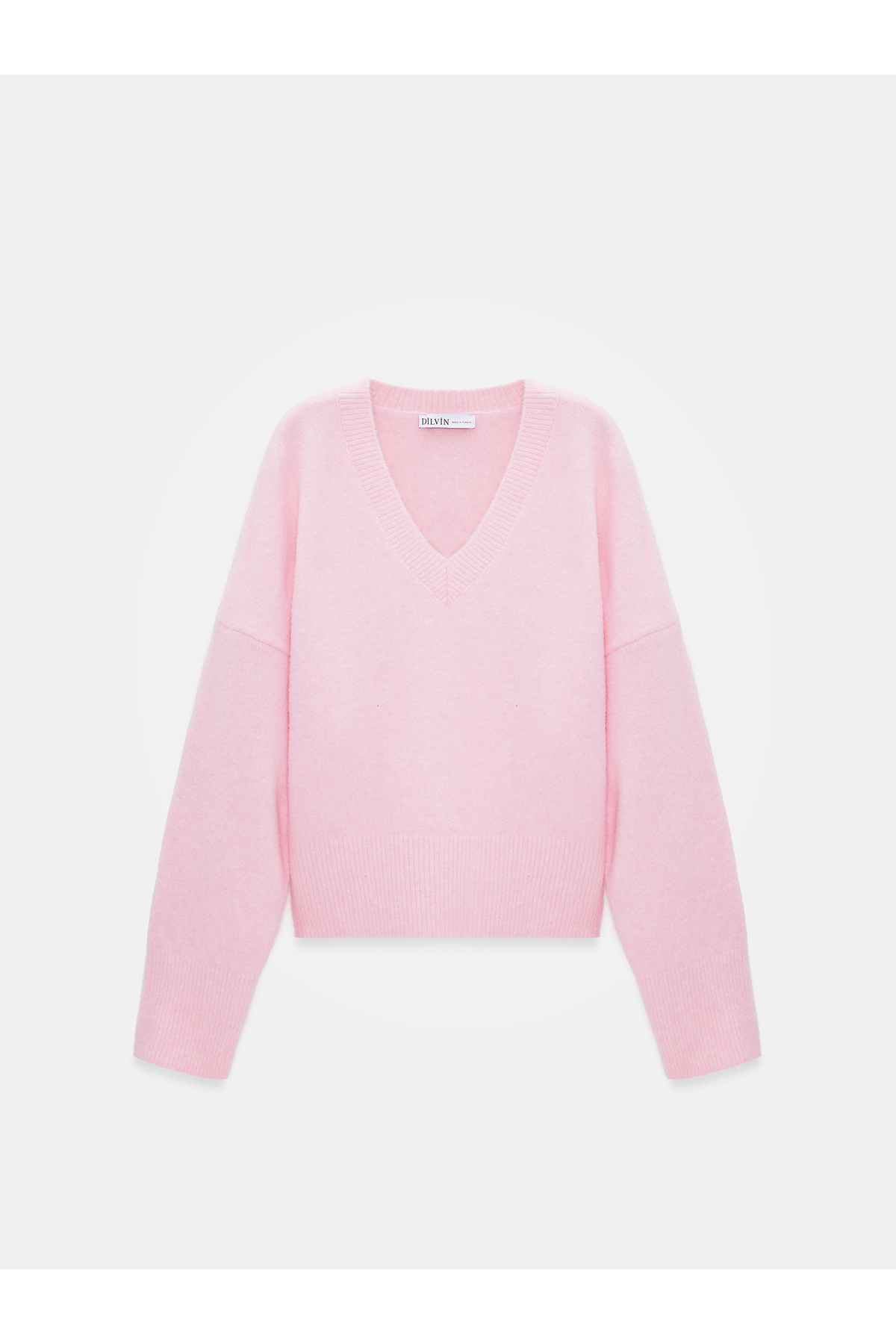 Dilvin 10645 V Yaka Yün Karışımlı Kazak-Pembe görsel 5