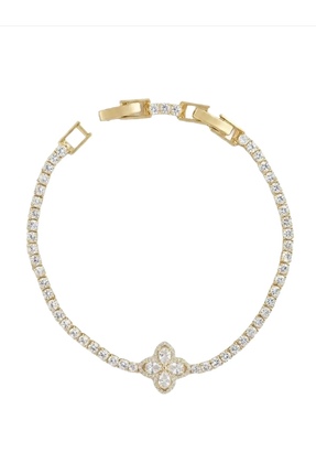 Moss Aksesuar Beyaz Zirkon Taşlı Altın Kaplama Pirinç Suyolu Bileklik