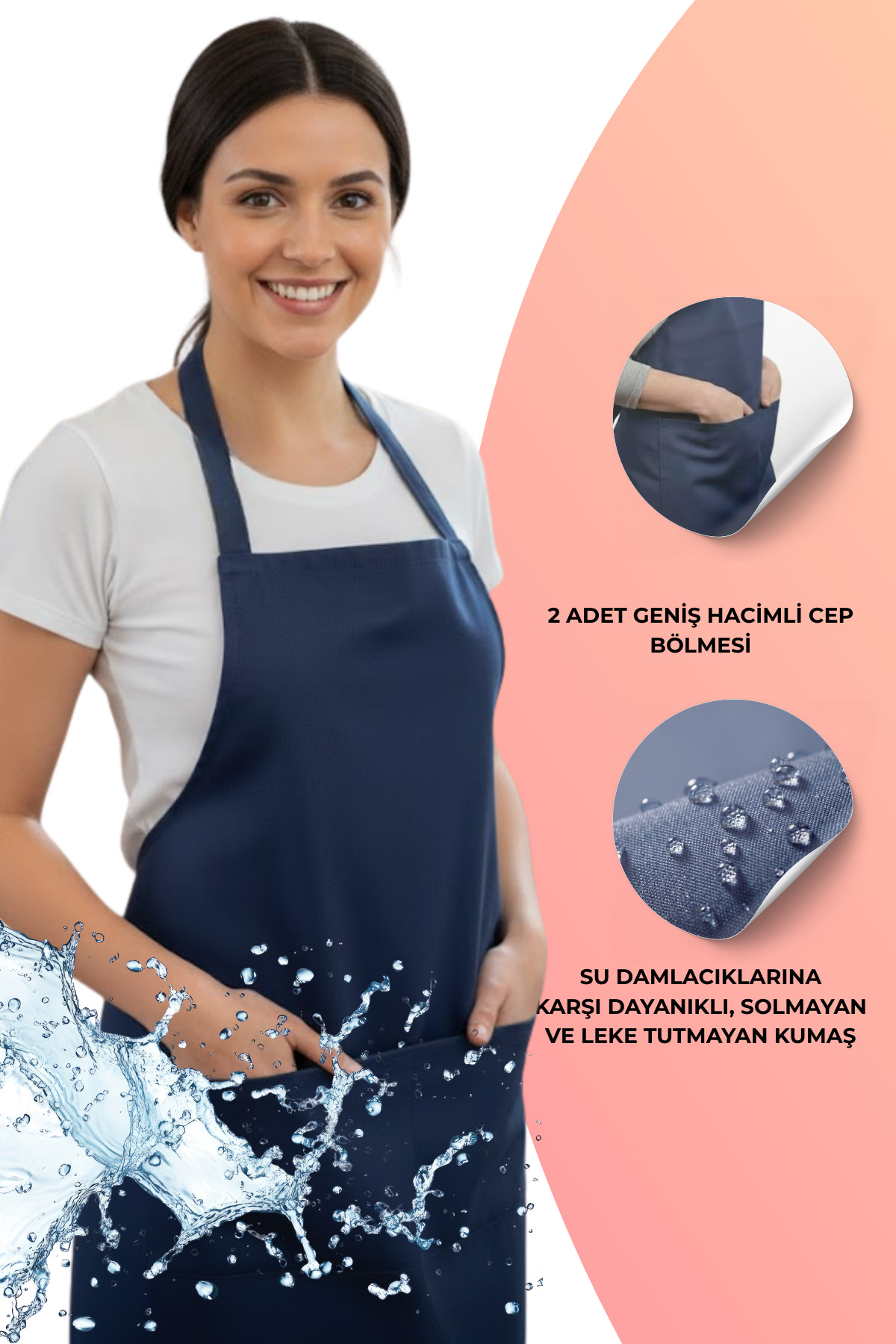 Kitchen Apron, Waterproof | Chef, Barista Apron | Multipurpose Apron with 2 Wide Pockets, Promo Navy Blue