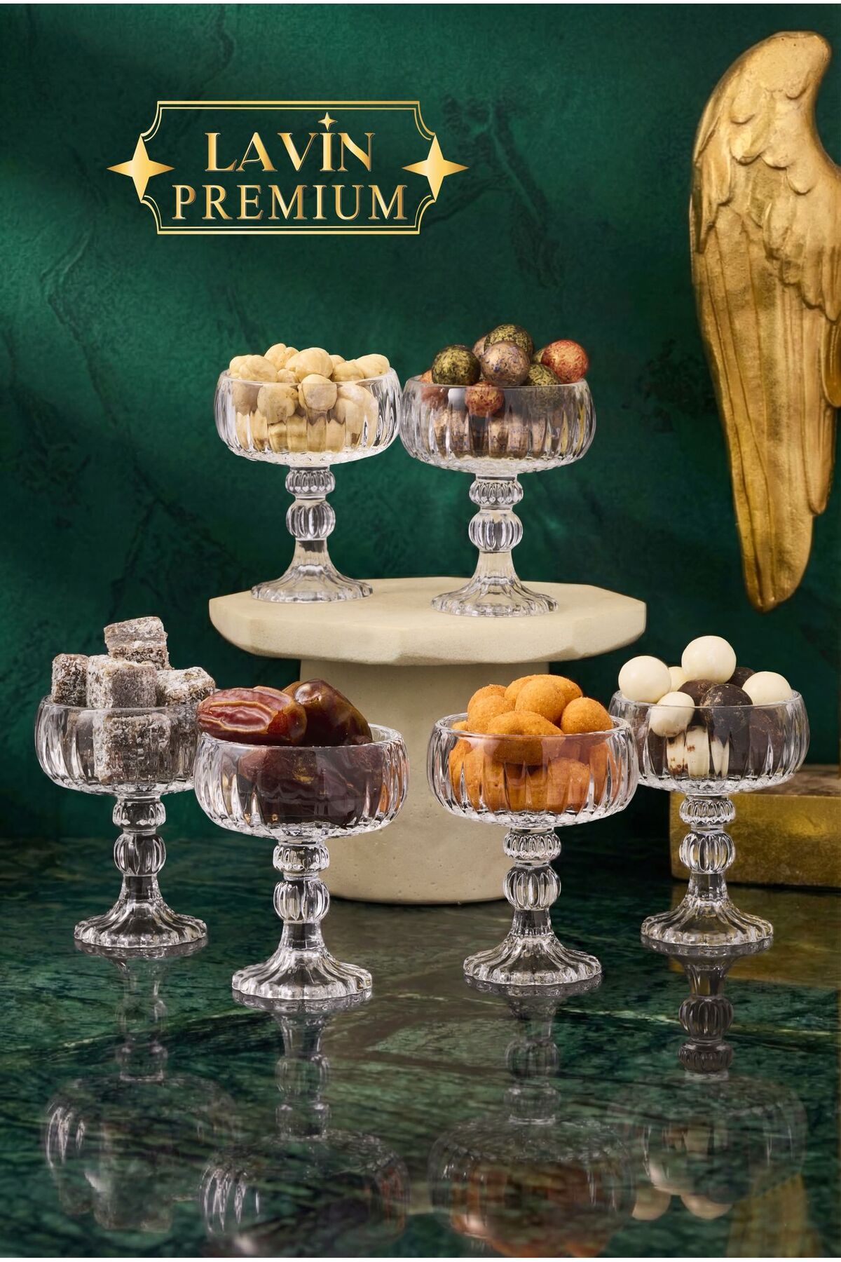 6-Piece Glass Leg Coffee Side Turkish Delight Bowl Breakfast Serving Bowl (75 ML)