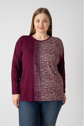 Orly More Viskon Kumaş Mini Yırtmaçlı Büyük Beden Uzun Kollu Penye Bluz