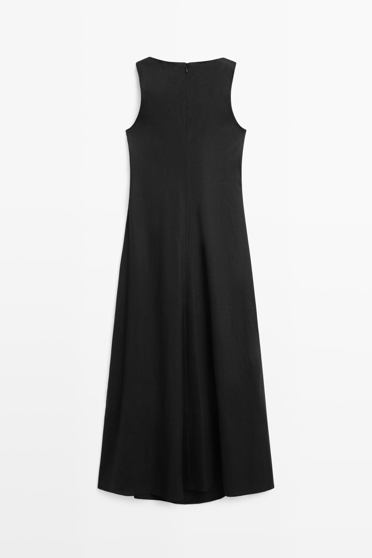 Massimo Dutti  Keten karışımlı dökümlü uzun elbise - Görsel 8