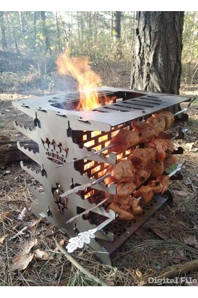 Bhs CERRO Izgaralı Portatif Mangal 2 mm Saç Gövde Lazer Kesim Ayarlanabilir K...