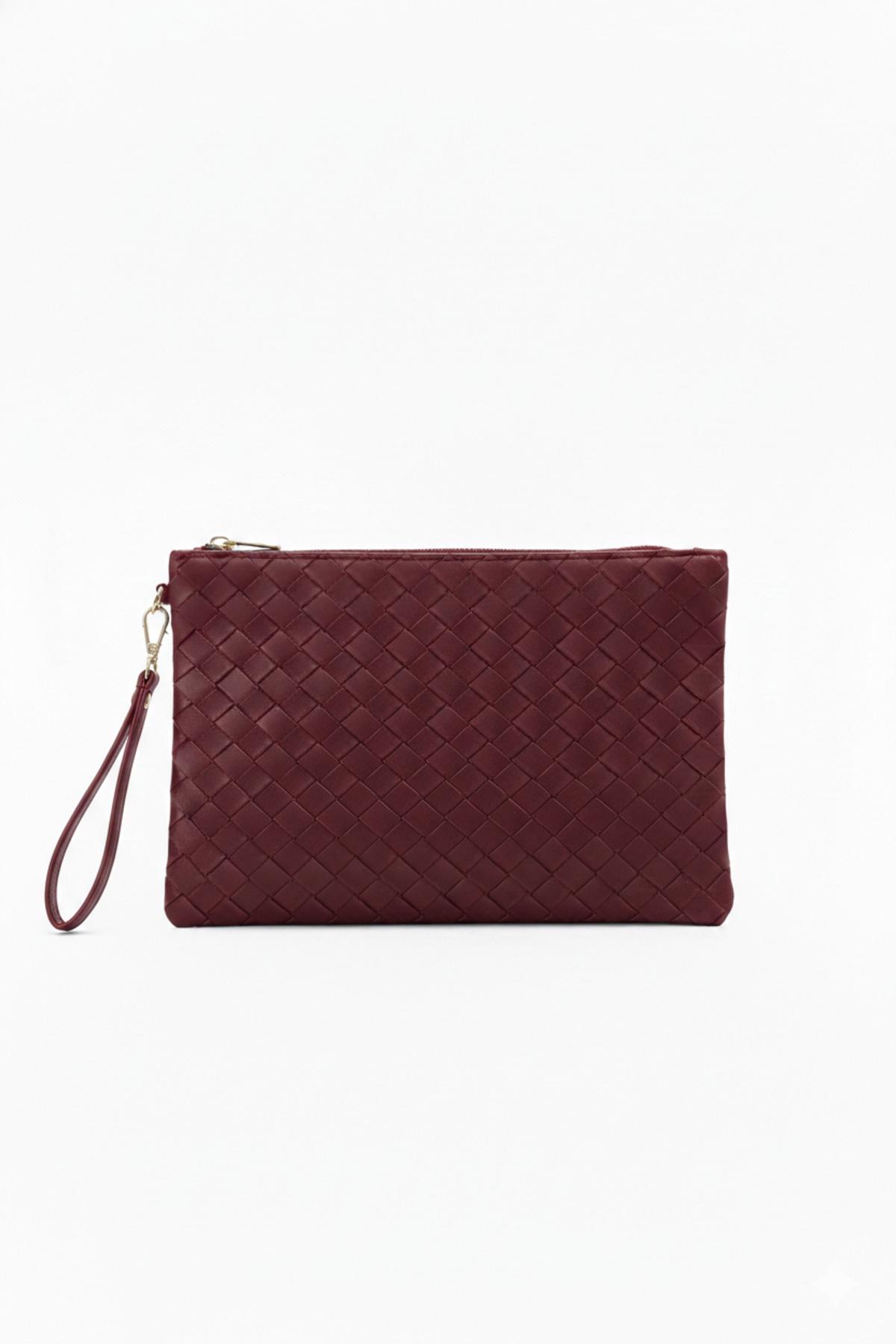 Bagfoni Bordo Örgü Desenli El Askılı Portföy Clutch Çanta 25x19 Cm