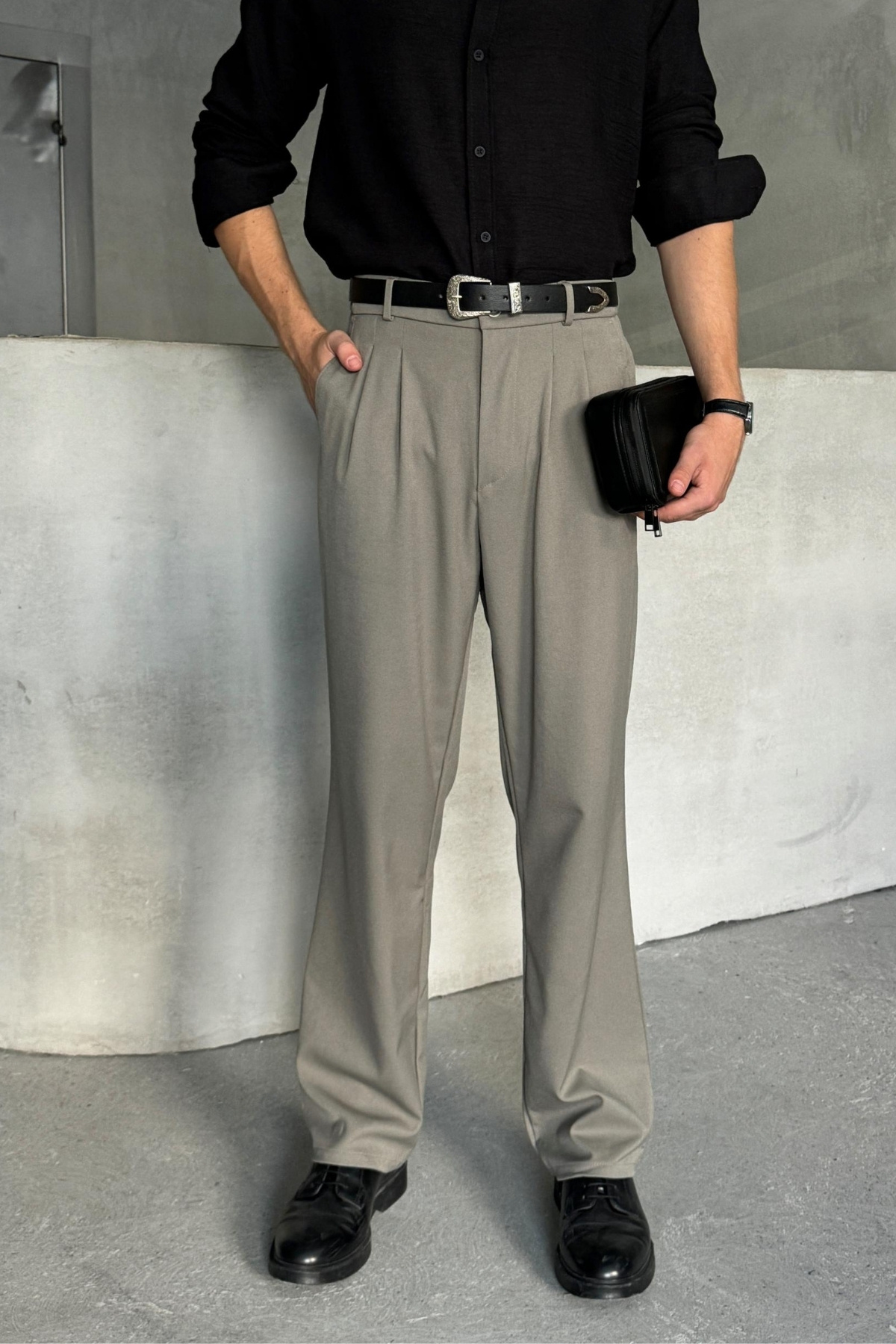 HYMAN  Erkek Pileli Baggy Kalıp Kumaş Pantolon - Görsel 4