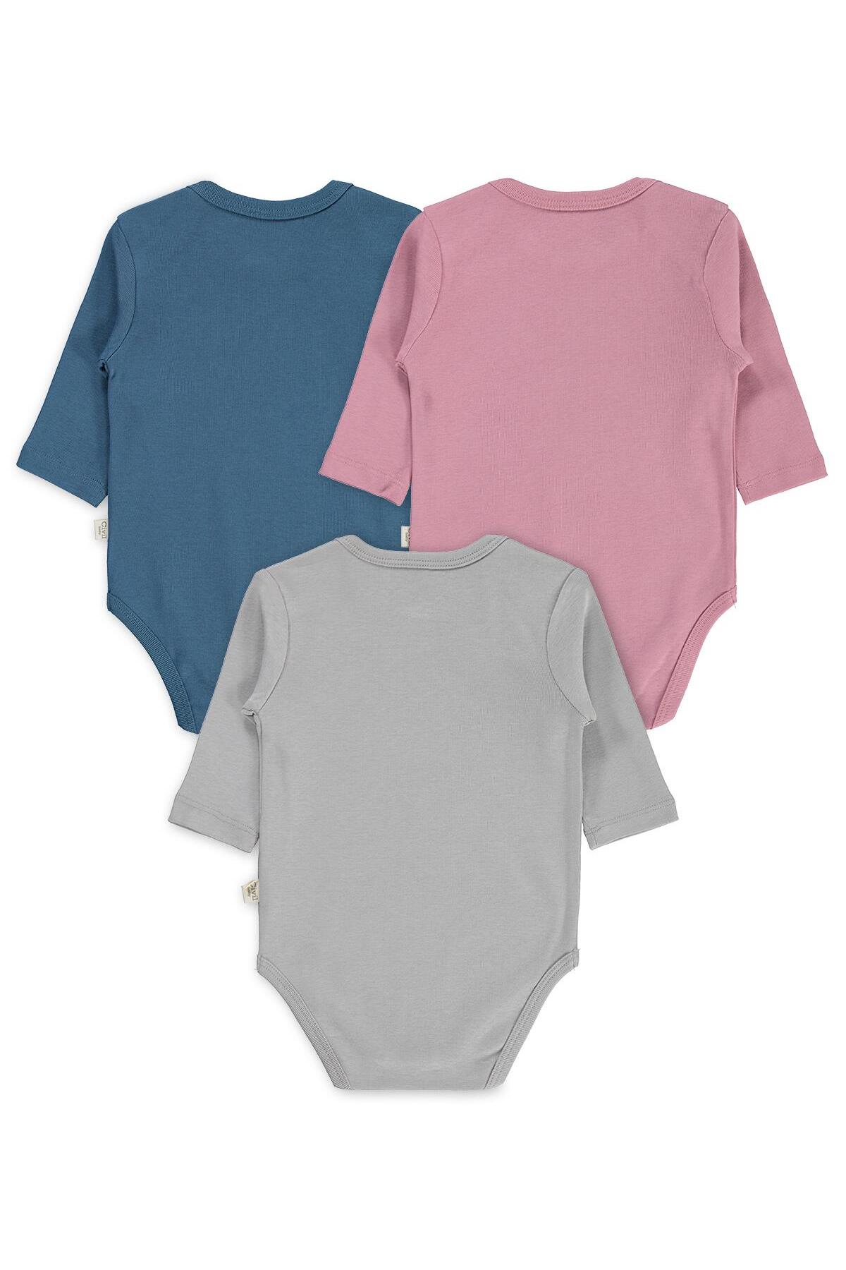 Civil Baby Basıc 3 Lü 0-36 Ay Çıtçıtlı Badi - Gri fotoğrafı 5 (önizleme)