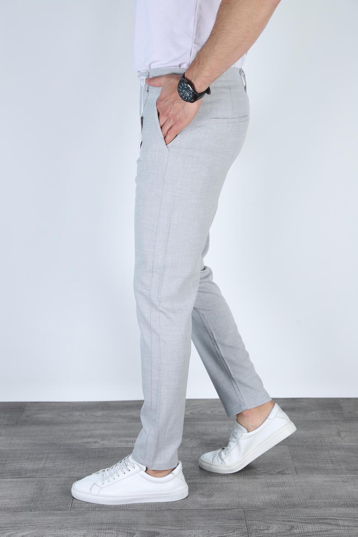 Bürke Erkek Gri Renk italyan Kesim Slim Fit Kaliteli Kumaş Pantolon görsel 5