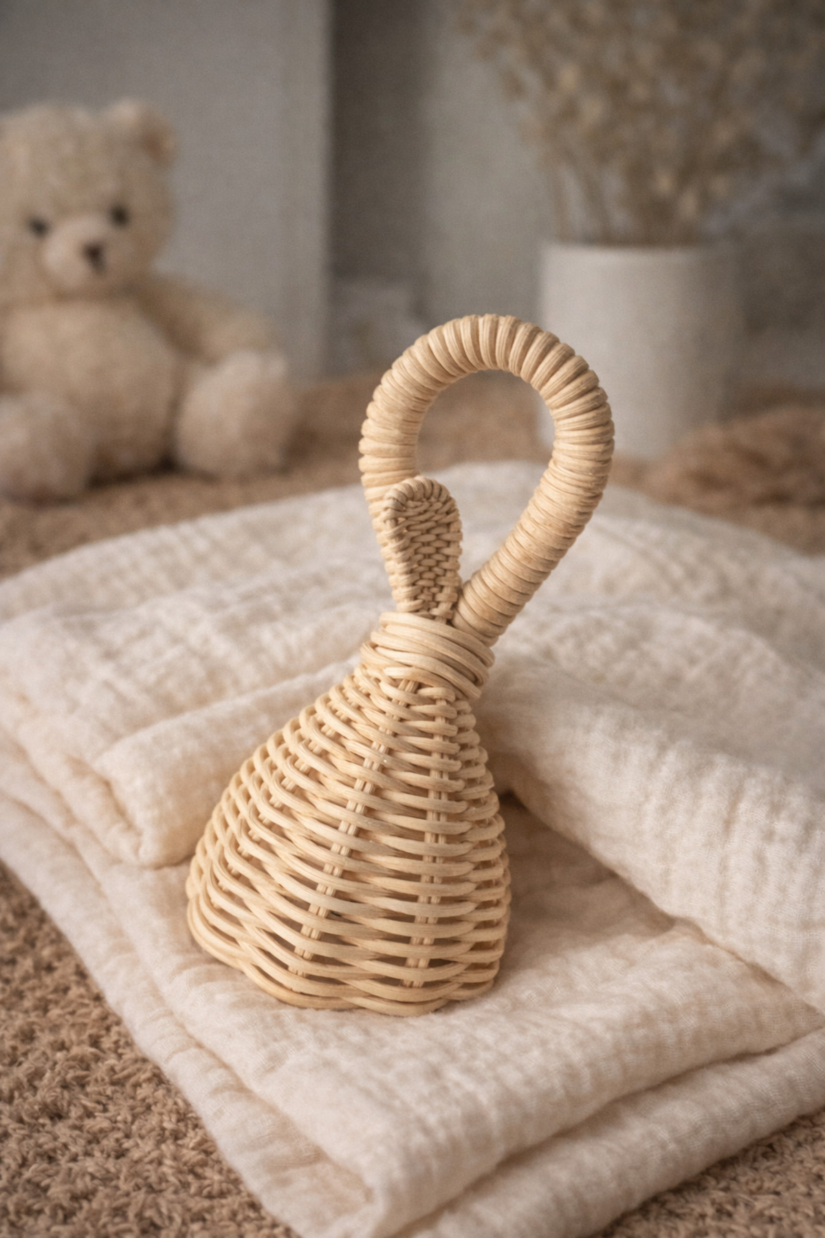Moory Bej Ahşap Rattan Saf doğal Bambu Makaras Çıngırak bebek fotoğrafı 4 (önizleme)