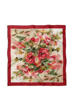 Sultan İpek Çiçek Desenli Fular / Bandana 50x50cm