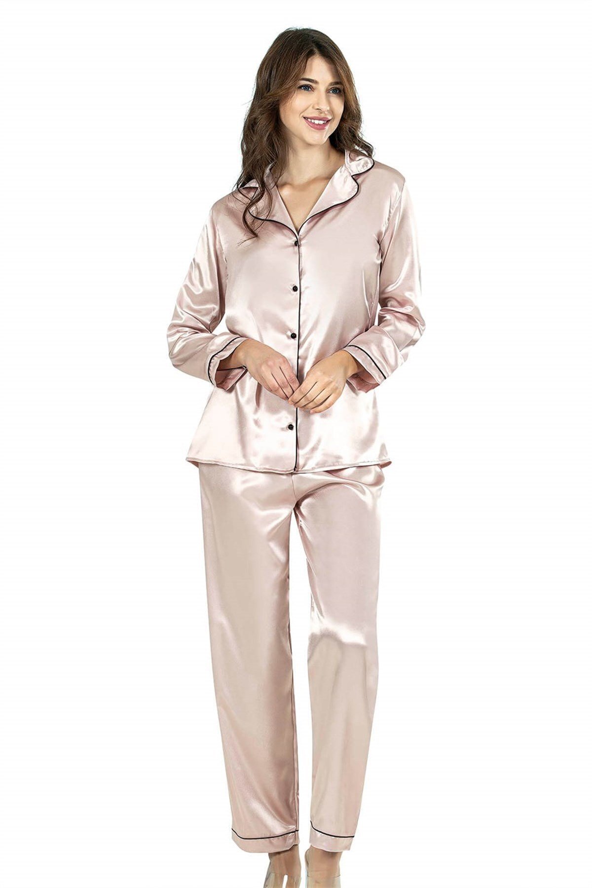 melonika Pudra İkili Saten Gecelik Pijama Takımı 7647