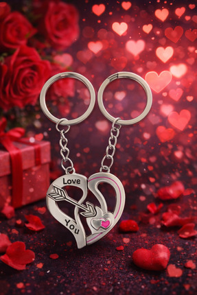SOFT Çiftler İçin Metal Kalp Anahtarlık Sevgililer Günü Hediyesi (2 Adet)