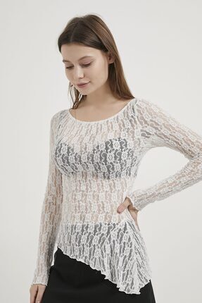 Arma Life ARMALIFE 1517 KAYIK YAKA ASİMETRİK DANTEL KADIN BLUZ