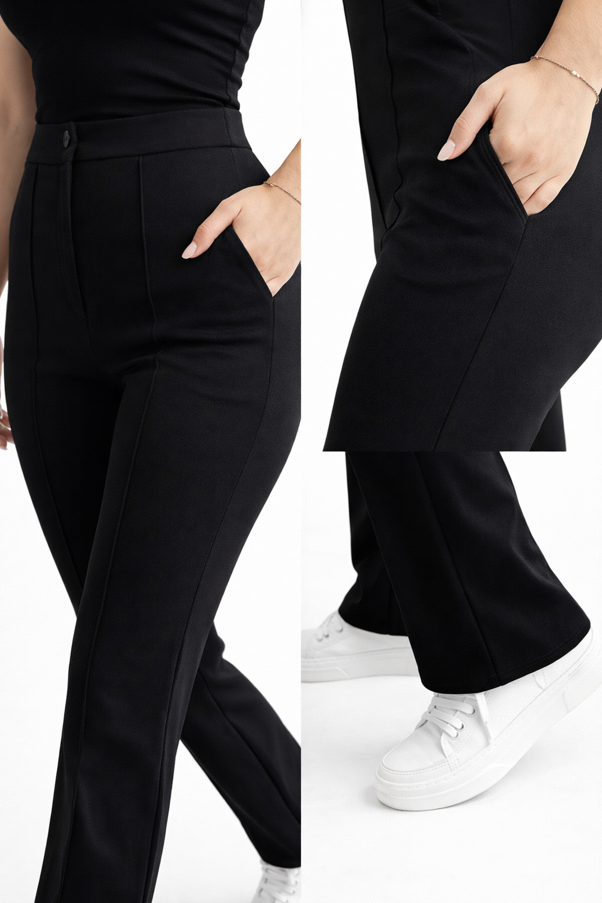 Lighter Jeans Kadın Yüksek Bel Likralı Önü Çımalı Toparlayıcı Kumaş Pantolon Esnek Ofis Günlük Şık görsel 6