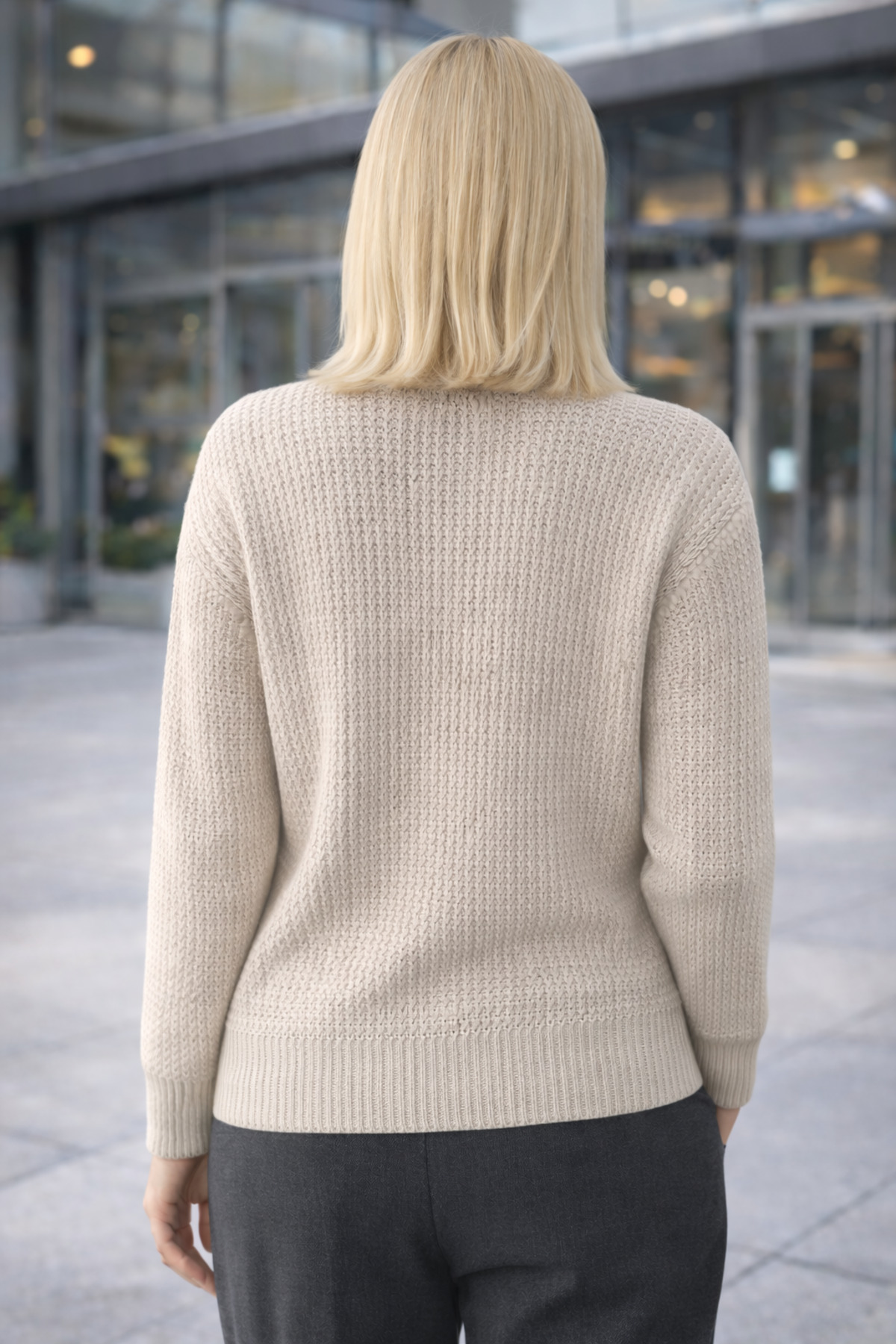 AQE FASHION Kadın Triko Kazak Bej Düğmeli Bisiklet Yaka Basic Uzun Kollu Kışlık Şık Yumuşak Dokulu görsel 3
