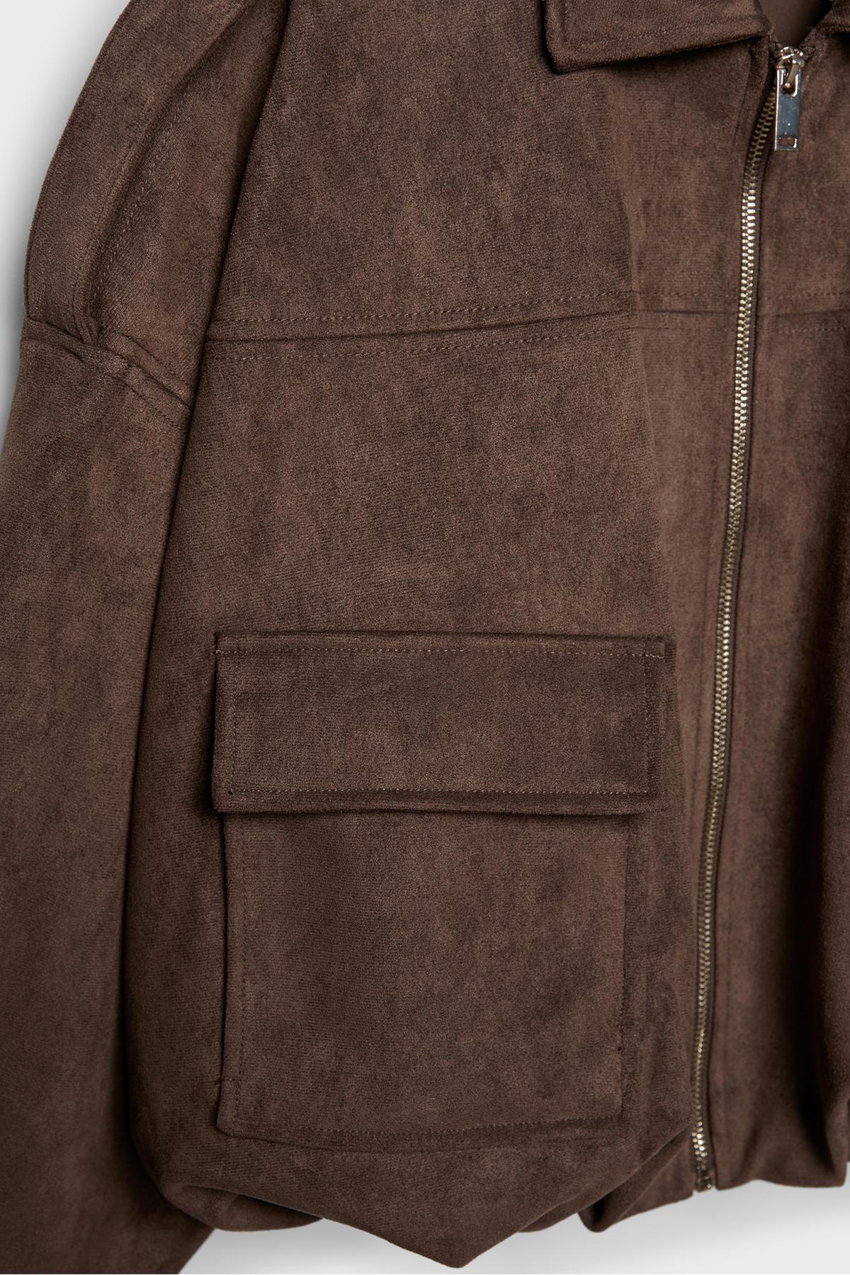 Stradivarius  Suni süet balon ceket - Görsel 8